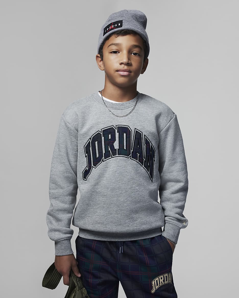 Brooklyn Fleece Plaid Crew Big Kids Crewneck